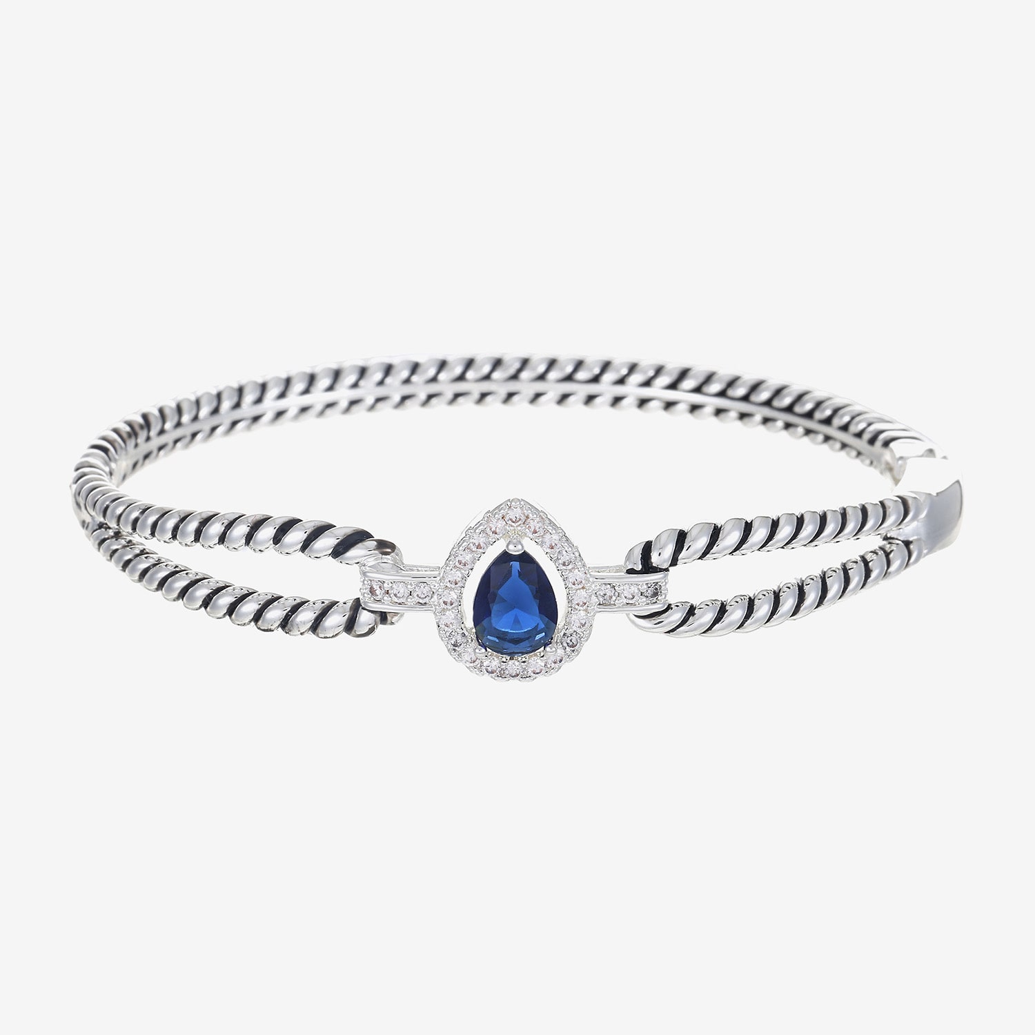 Sparkle Allure Teardrop Rope Twist Womens Blue Cubic Zirconia Pure Silver Over Brass Pear Bangle Bracelet