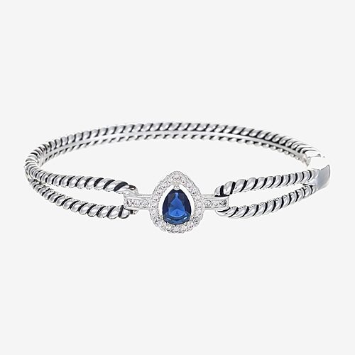 Sparkle Allure Teardrop Rope Twist Womens Blue Cubic Zirconia Pure Silver Over Brass Pear Bangle Bracelet, One Size, Silver