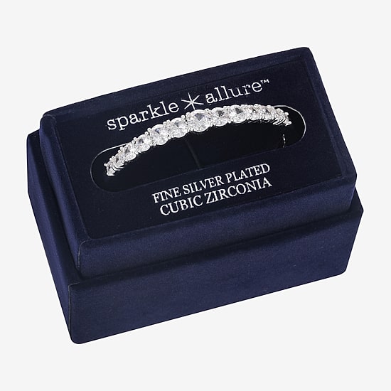 Sparkle Allure Graduated Womens Cubic Zirconia Pure Silver Over Brass Round Bangle Bracelet