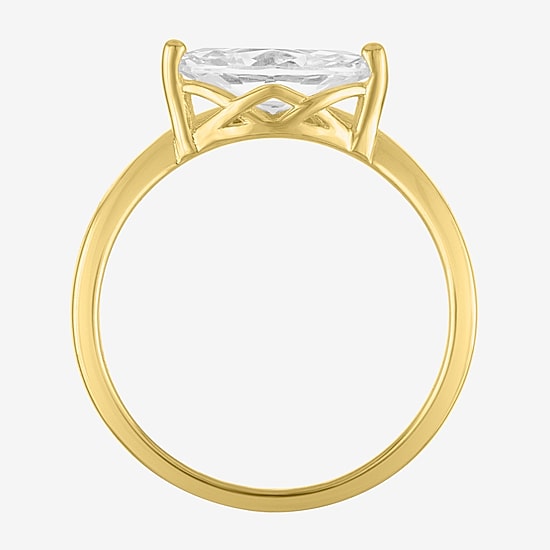 Womens Lab Created White Sapphire 14K Gold Over Silver Marquise Solitaire Cocktail Ring