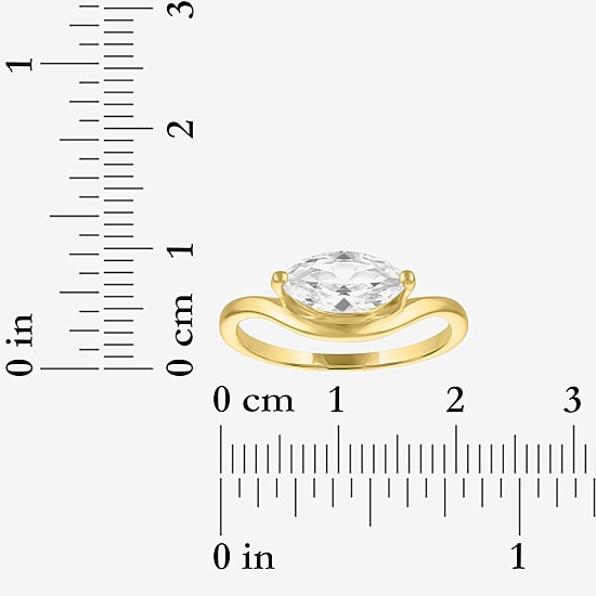 Womens Lab Created White Sapphire 14K Gold Over Silver Marquise Solitaire Cocktail Ring