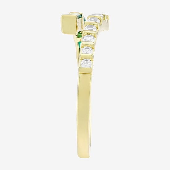 Womens Lab Created Green Emerald 14K Gold Over Silver Bypass  Cocktail Ring