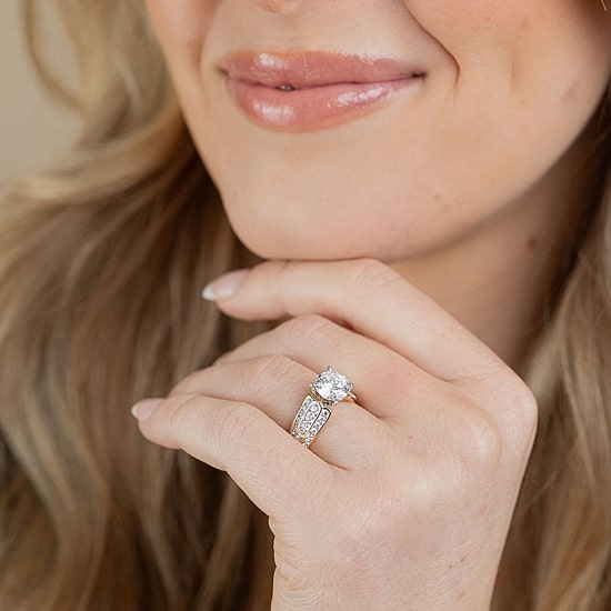 (F / Vs2) Womens 3 CT. T.W. Lab Grown White Diamond 10K Gold Round Side Stone Engagement Ring