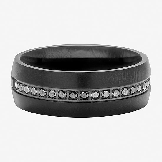 (F / Si2) Mens 8MM 1/3 CT. T.W. Genuine Black Diamond Platinum Wedding Band