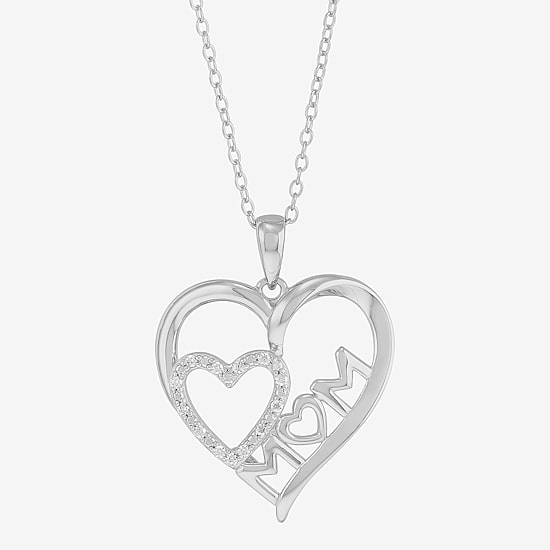 Diamonart Womens White Cubic Zirconia Sterling Silver Heart 16 Inch Pendant Necklace