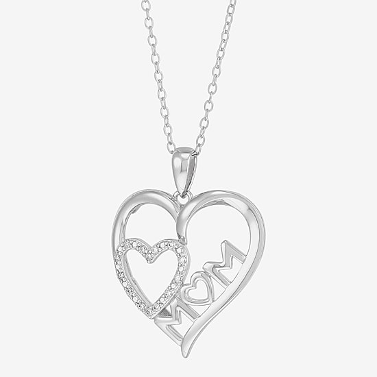 Diamonart Womens White Cubic Zirconia Sterling Silver Heart 16 Inch Pendant Necklace