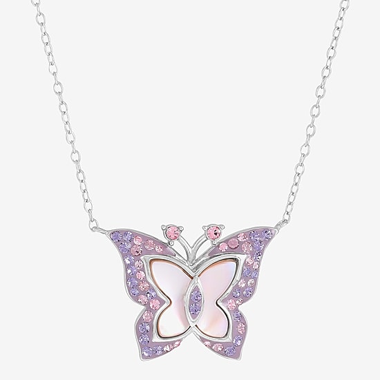 Butterfly Womens Genuine Pink Sterling Silver Butterfly 18 Inch Pendant Necklace