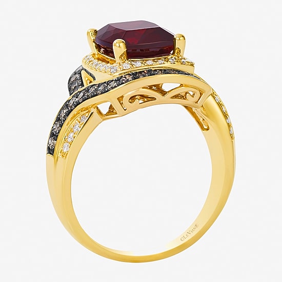 Levian Corp Womens Genuine Red Garnet 14K Gold Halo Side Stone Cocktail Ring