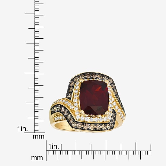Levian Corp Womens Genuine Red Garnet 14K Gold Halo Side Stone Cocktail Ring
