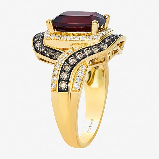 Levian Corp Womens Genuine Red Garnet 14K Gold Halo Side Stone Cocktail Ring