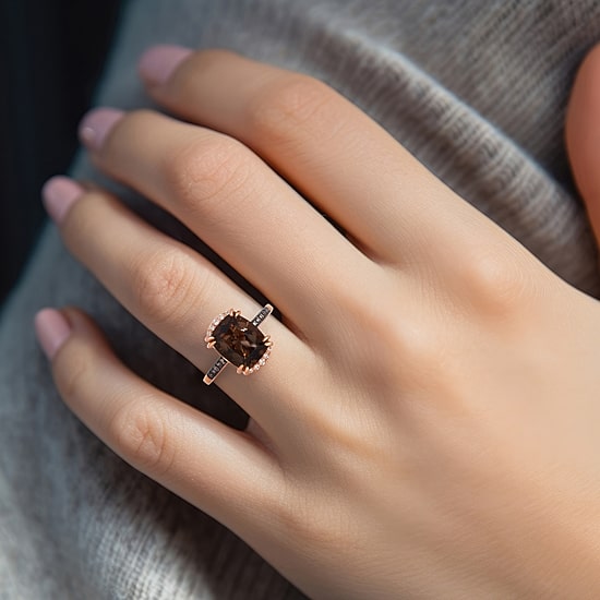 Le Vian Ring featuring 3 1/5 cts. Chocolate Quartz®, 1/20 cts. Nude Diamonds™, 1/8 cts. Chocolate Diamonds® set in 14K Strawberry Gold®