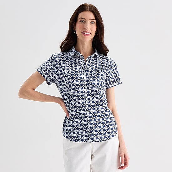 St. John's Bay Womens Tall Short Sleeve Regular Fit Button-Down Shirt