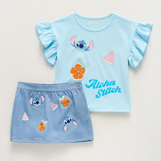 Disney Collection Little & Big Kid Girls French Terry Lilo & Stitch Skort Set