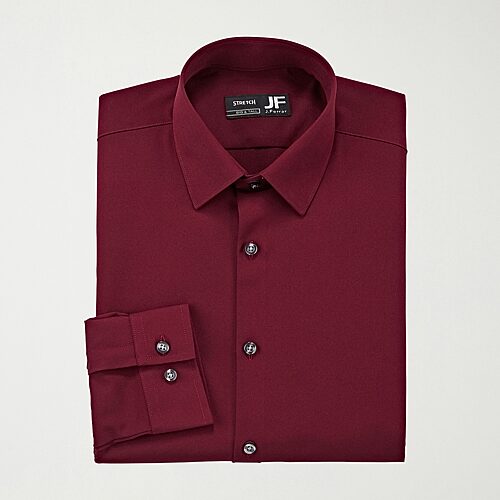 J. Ferrar Mens Big & Tall 360 Stretch Regular Fit Easy Care Stretch Fabric Long Sleeve Dress Shirt, 18-18.5 36-37, Red