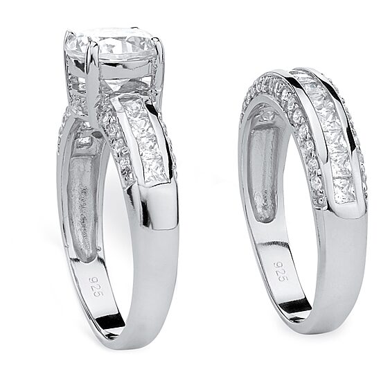 DiamonArt® Womens 3 1/4 CT. T.W. White Cubic Zirconia Platinum Over Silver Bridal Set