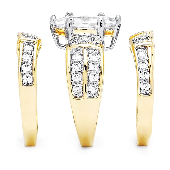 DiamonArt® Womens 3 CT. T.W. White Cubic Zirconia 18K Gold Over Silver Bridal Set
