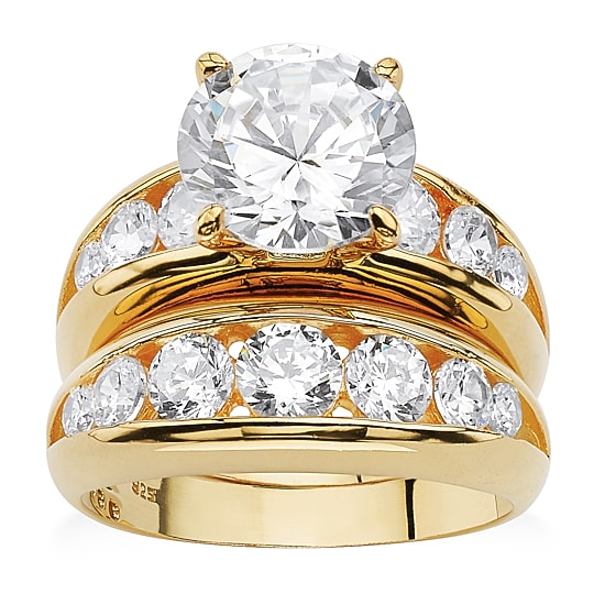 DiamonArt® Womens White Cubic Zirconia 14K Gold Over Silver Bridal Set