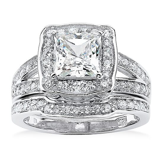 Womens 2 1/2 CT. T.W. Cubic Zirconia Platinum Over Silver Bridal Set