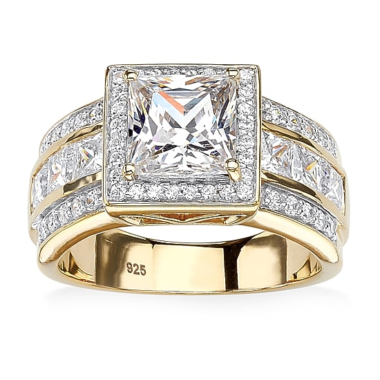 DiamonArt® Womens 3 CT. T.W. White Cubic Zirconia 18K Gold Over Silver Engagement Ring