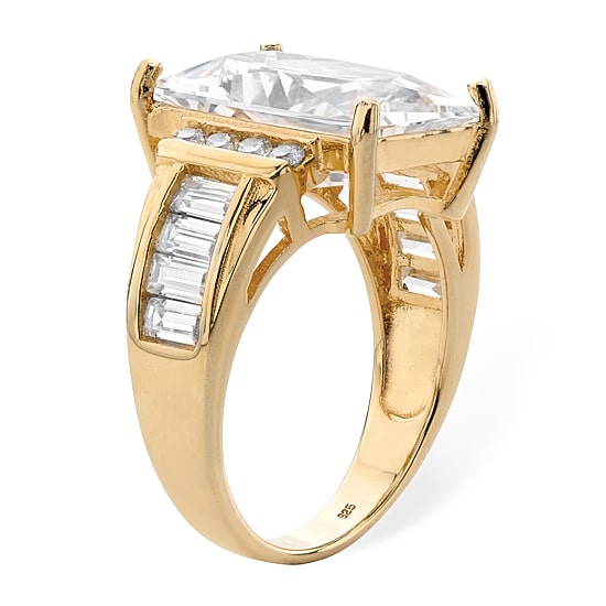 DiamonArt® Womens White Cubic Zirconia 14K Gold Over Silver Engagement Ring