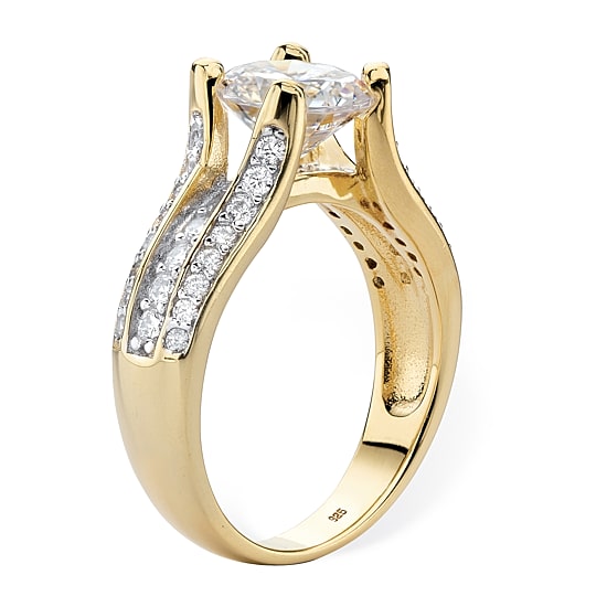 DiamonArt® Womens 2 3/4 CT. T.W. White Cubic Zirconia 14K Gold Over Silver Engagement Ring