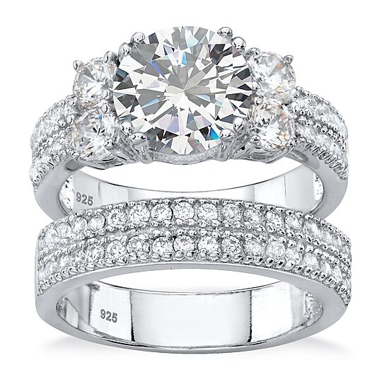DiamonArt® Womens 4 1/4 CT. T.W. White Cubic Zirconia Platinum Over Silver Bridal Set