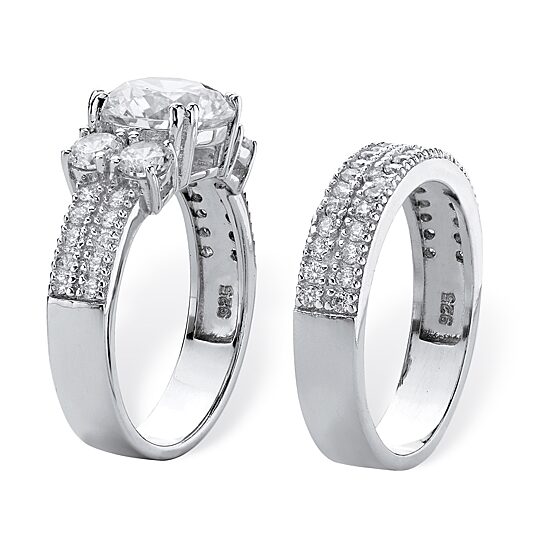 DiamonArt® Womens 4 1/4 CT. T.W. White Cubic Zirconia Platinum Over Silver Bridal Set