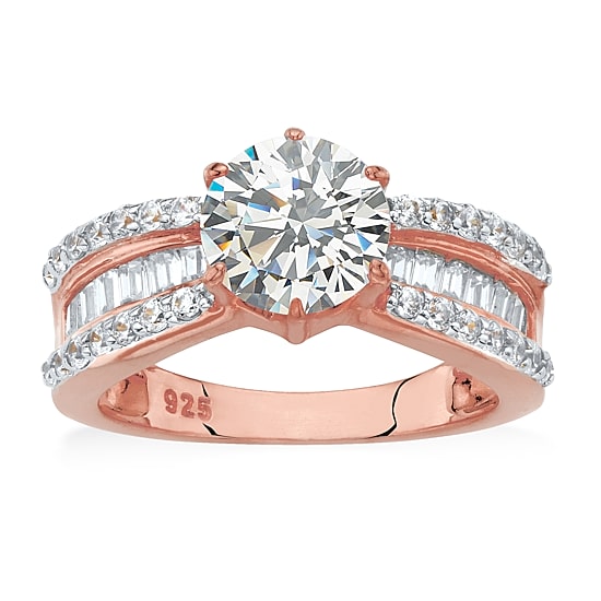 Womens 3 CT. T.W. Cubic Zirconia 18K Rose Gold Over Silver Engagement Ring