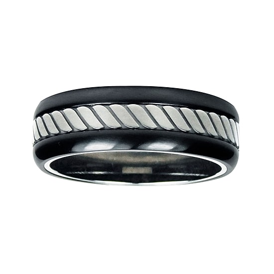 Mens 8mm Two-Tone Titanium Wedding Band 