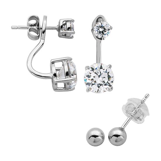 DiamonArt® White Cubic Zirconia Sterling Silver 2 Pair Earring Set