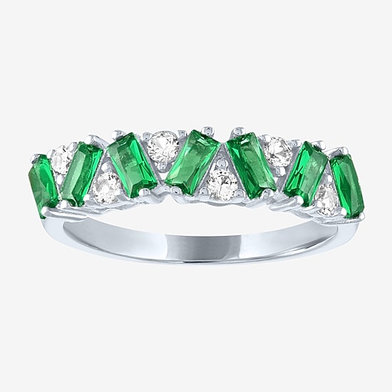 Womens Lab Created Green Emerald Sterling Silver Band