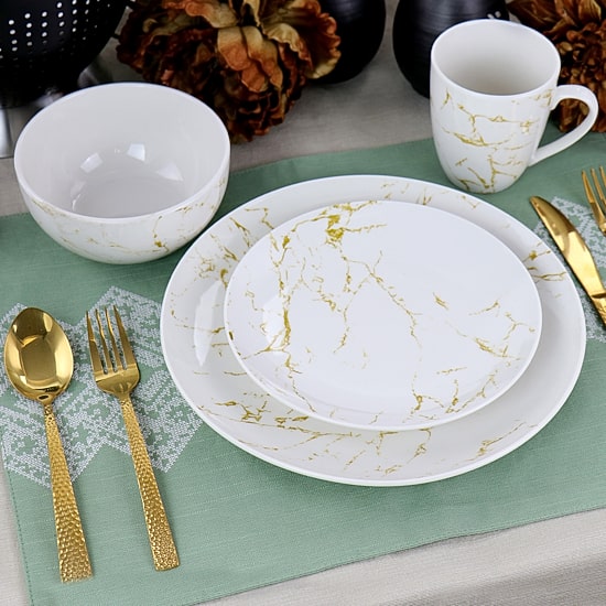 Elama Fine Marble 16-pc. Stoneware Dinnerware Set