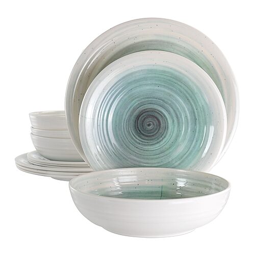 EL-POTTERSWHEEL 12 Piece Potters Wheel Lightweight Melamine Dinnerware Set, Light Blue