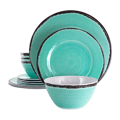 EL-AZULBANQUET 12 Piece Azul Banquet Lightweight Melamine Dinnerware Set, Turquoise