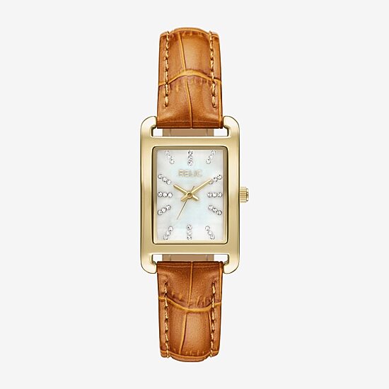 Relic By Fossil Womens Brown Leather Strap Watch Zr34670