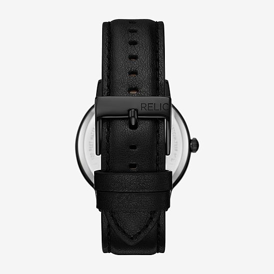 Relic By Fossil Mens Black Leather Strap Watch Zr77340 - JCPenney