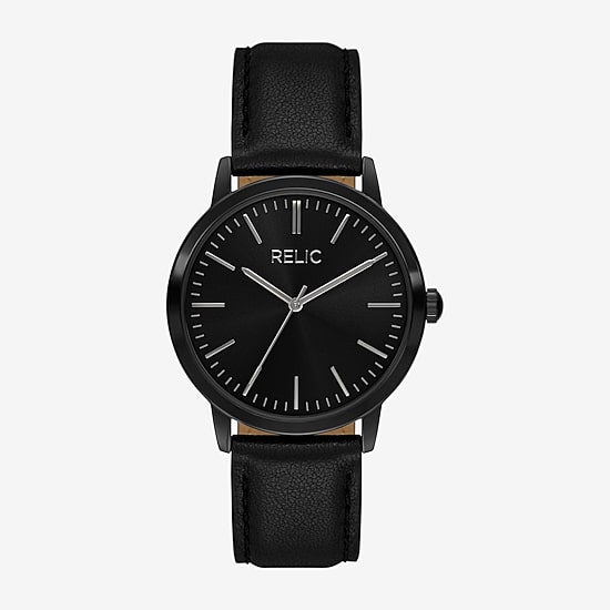 Relic By Fossil Mens Black Leather Strap Watch Zr77340 - JCPenney