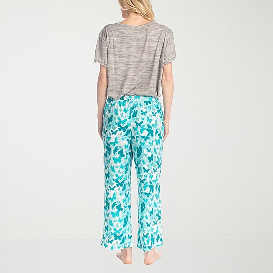 Muk Luks Womens Round Neck Short Sleeve 2-pc. Pajama Set
