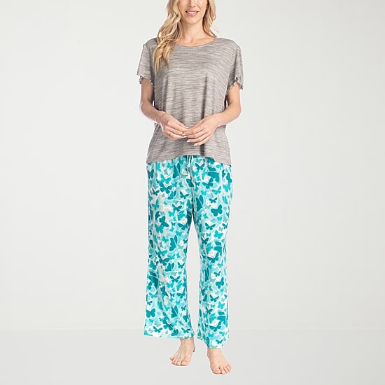 Muk Luks Womens Round Neck Short Sleeve 2-pc. Pajama Set