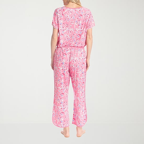 Muk Luks Womens Round Neck Short Sleeve 2-pc. Pajama Set