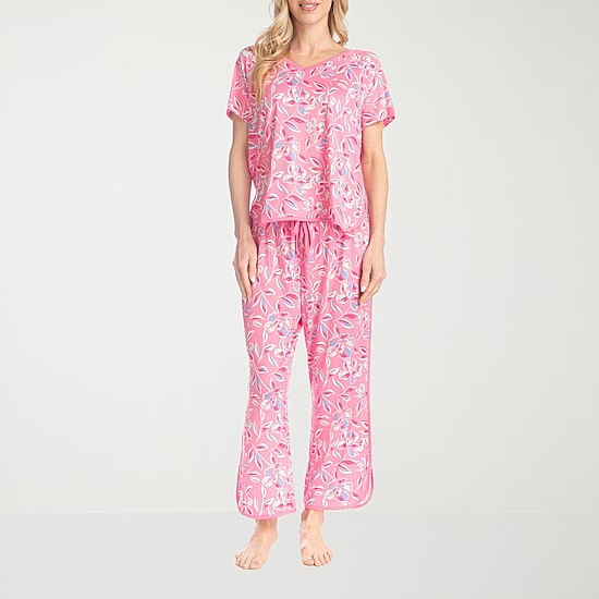 Muk Luks Womens Round Neck Short Sleeve 2-pc. Pajama Set
