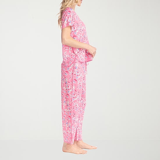 Muk Luks Womens Round Neck Short Sleeve 2-pc. Pajama Set