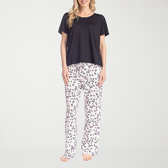 Muk Luks Womens Round Neck Short Sleeve 2-pc. Pajama Set