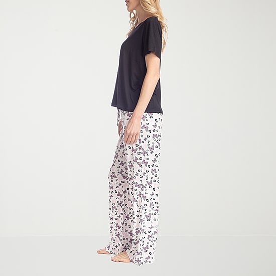Muk Luks Womens Round Neck Short Sleeve 2-pc. Pajama Set