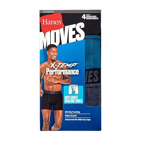 Hanes Moves X-Temp Performance Mens 4 Pack Boxer Briefs Um2bd4