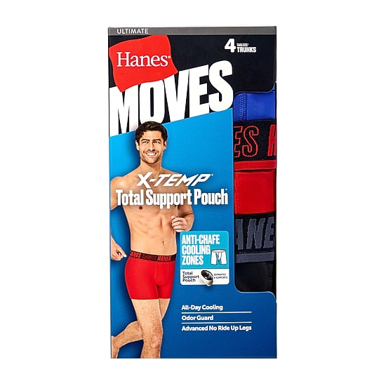 Hanes Moves X-Temp Performance Total Support Pouch Mens 4 Pack Cooling Multi-Pack Support Pouch Trunks Umstc4