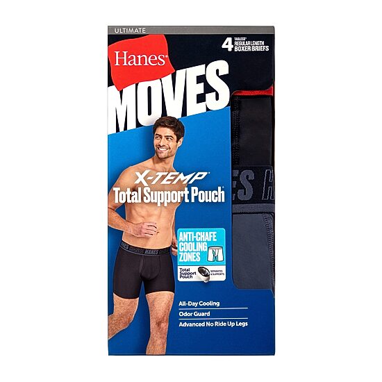 Hanes Moves X-Temp Performance Total Support Pouch Mens 4 Pack Support Pouch Boxer Briefs Umsbe4