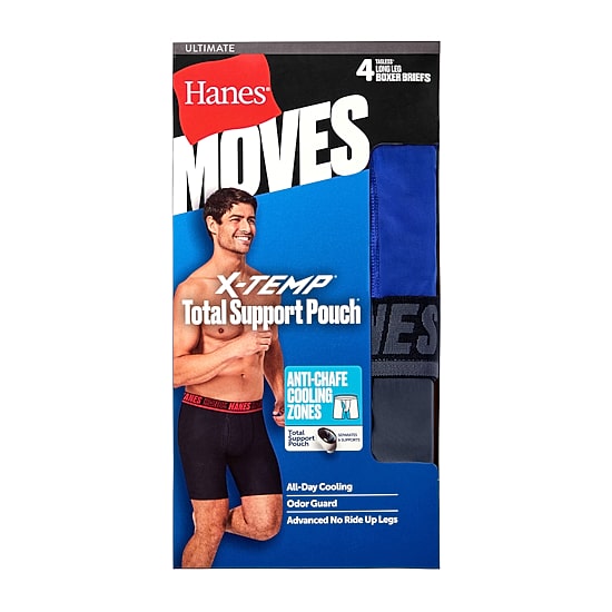 Hanes Moves X-Temp Performance Total Support Pouch Mens 4 Pack Support Pouch Long Leg Boxer Briefs Umsld4