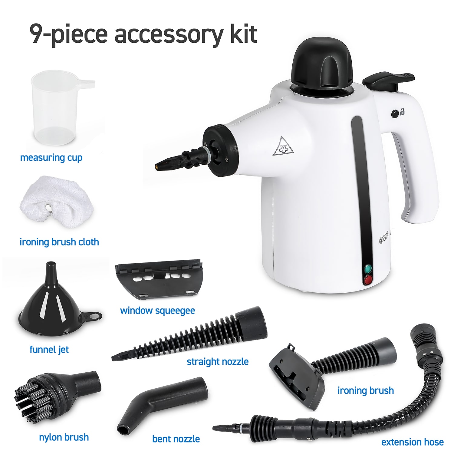 Commercial Care Handheld Steam Cleaner with 9-Piece Accessory Set