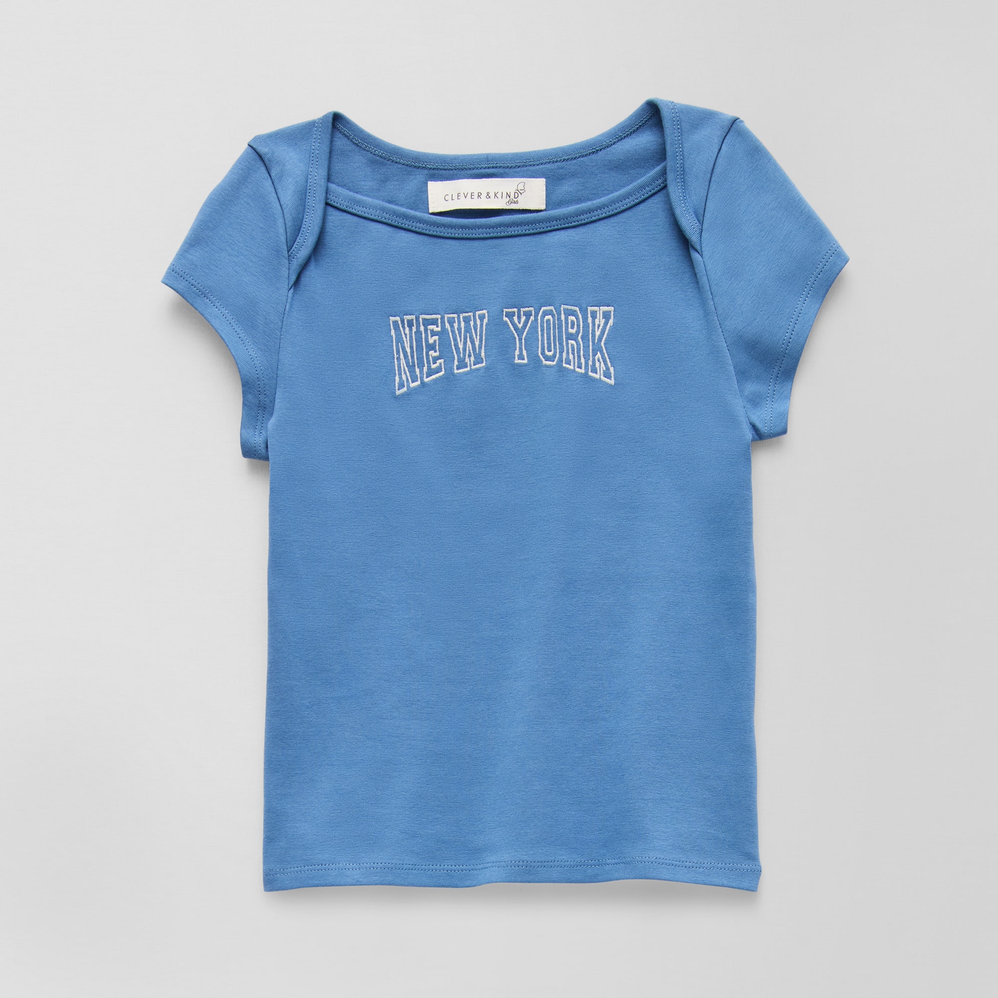 CLEVER & KIND Big Kid Girls Crew Neck Short Sleeve Embroidered T-Shirt